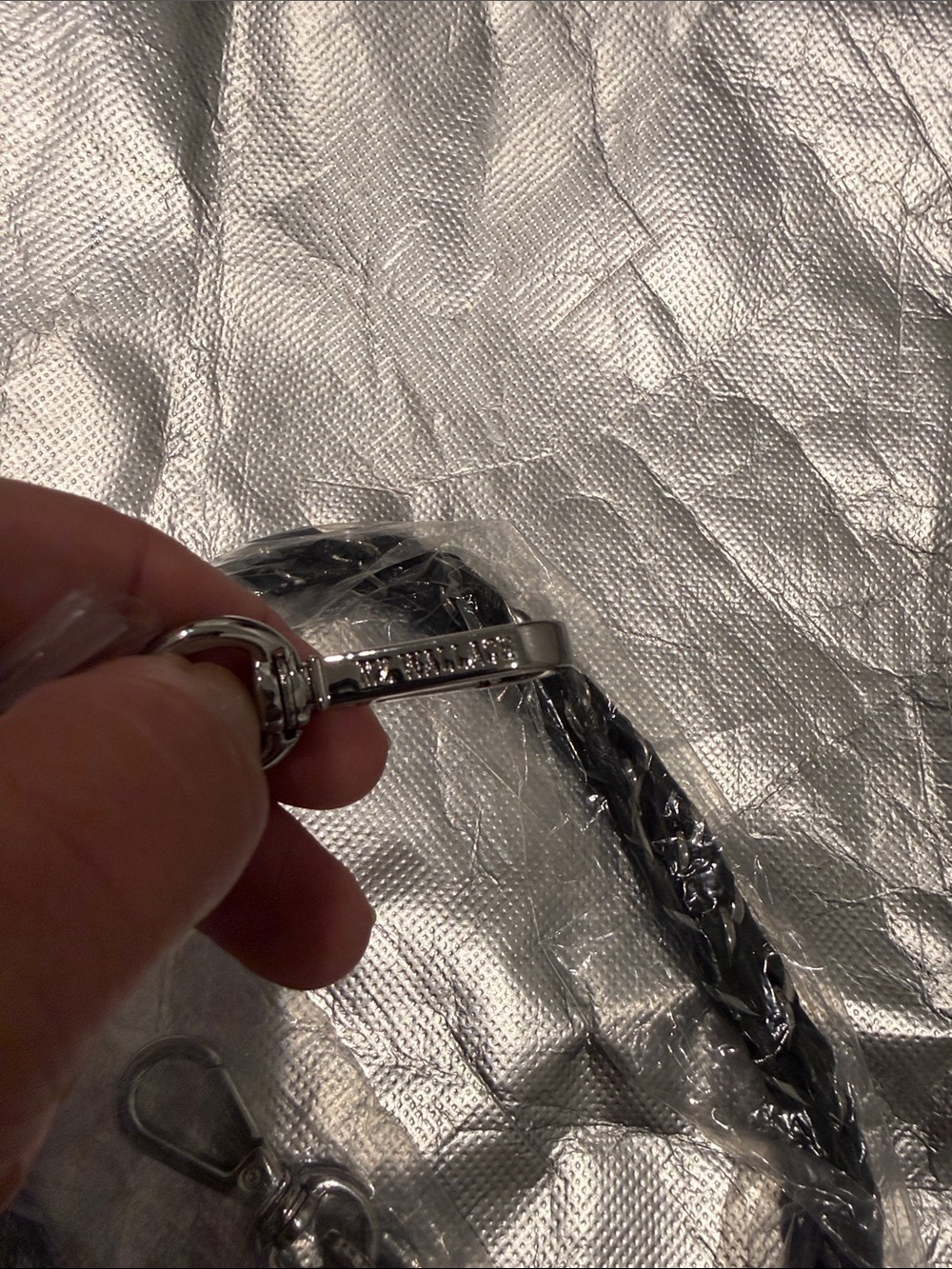 NEW MZ Wallace Black Leather & Chain Braided Shoulder Strap with Silver Hardware - Picture 3 of 4